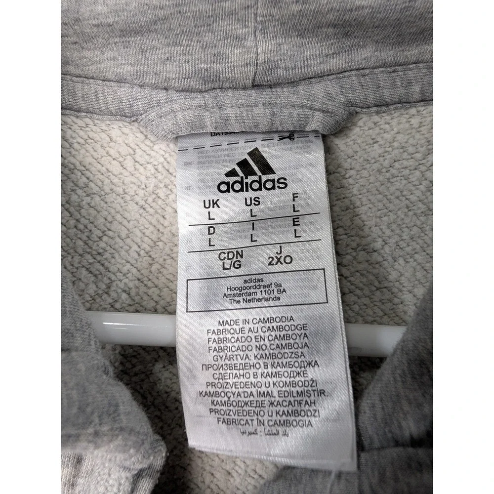 Adidas Mens Gray Essentials 3-Stripes Full Zip Hoodie Sweatshirt Size L 5908